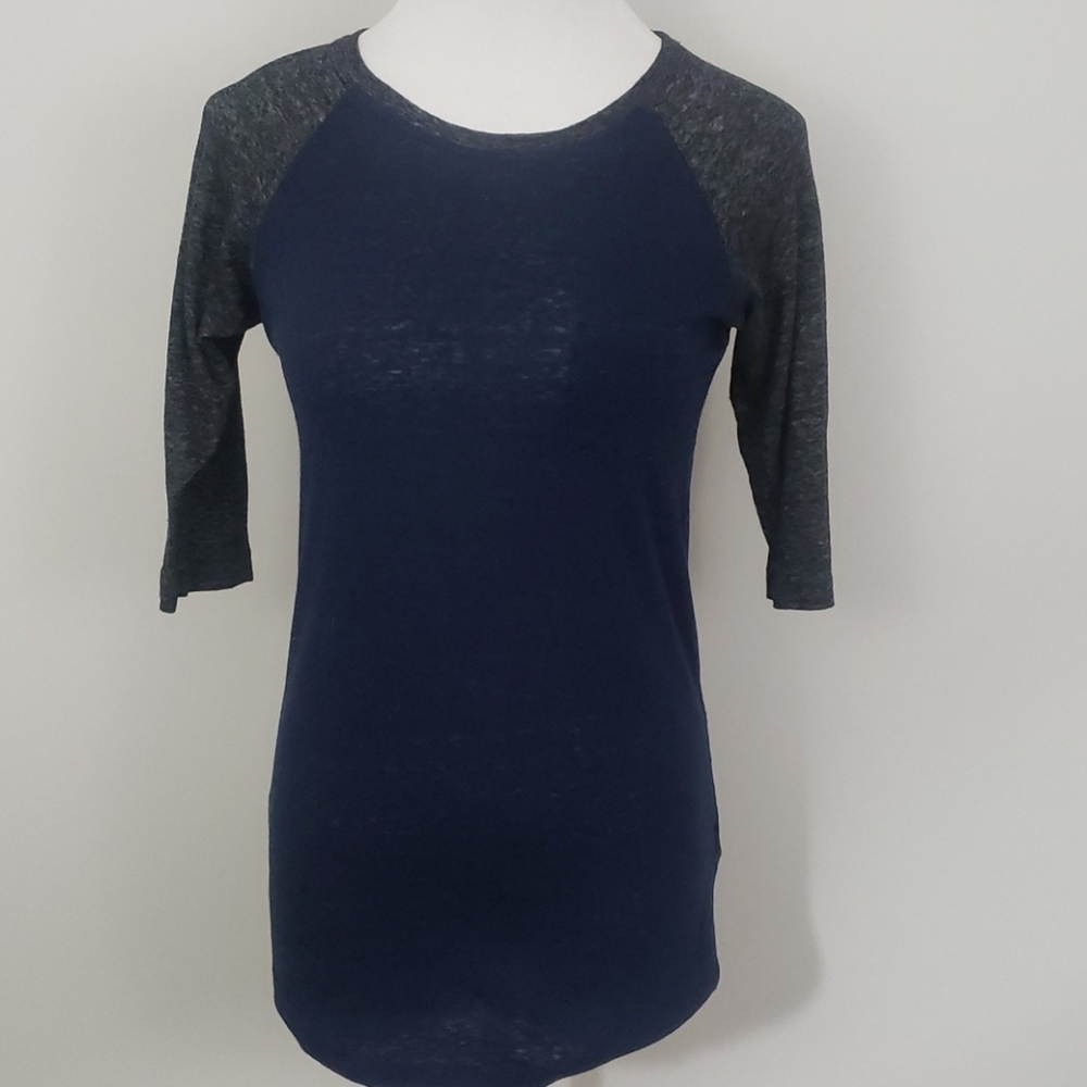 Navy and charcoal gray baseball style tee